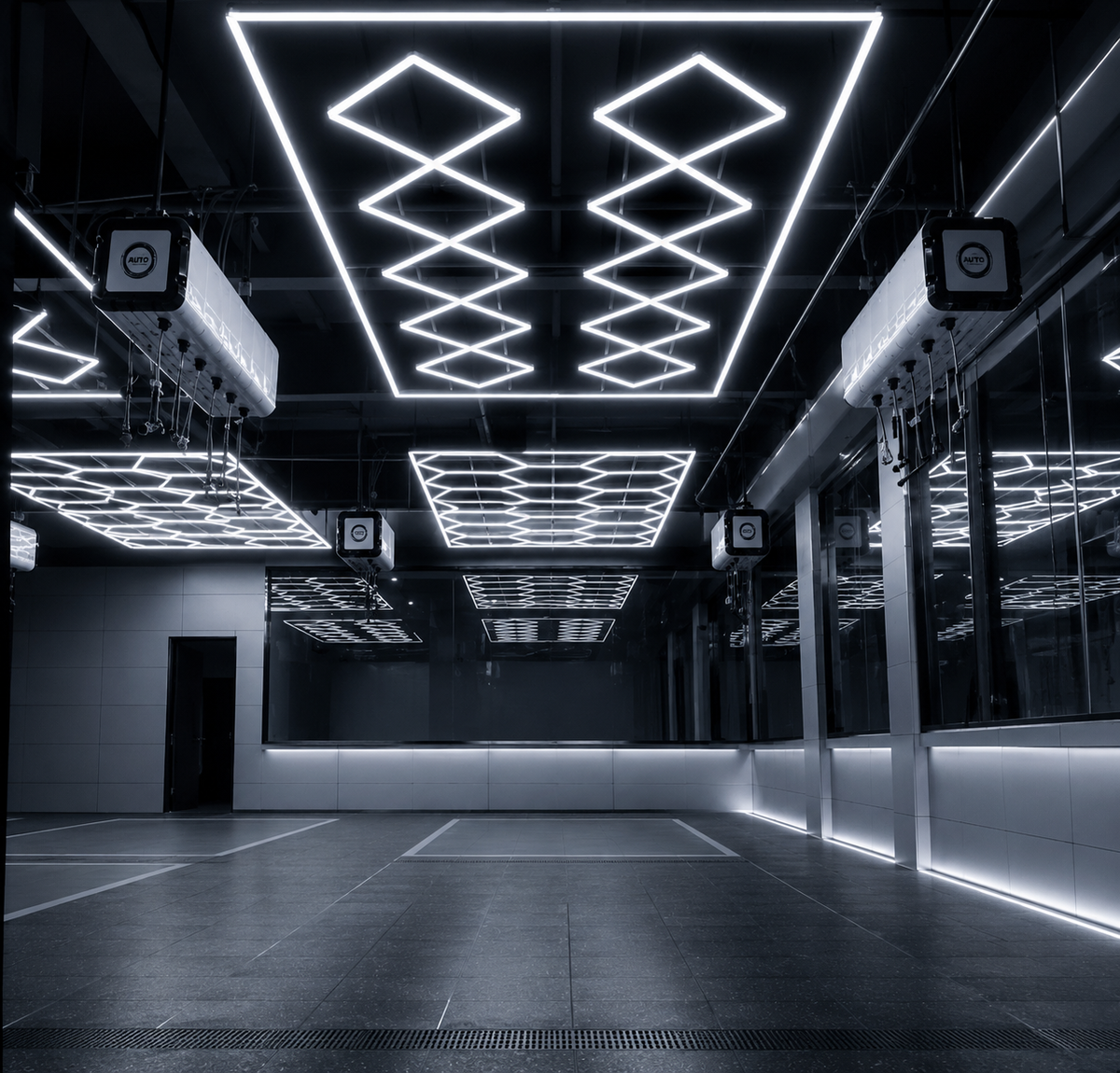 10-Diamond Garage LED Lighting Kit with Border — 8' × 16'