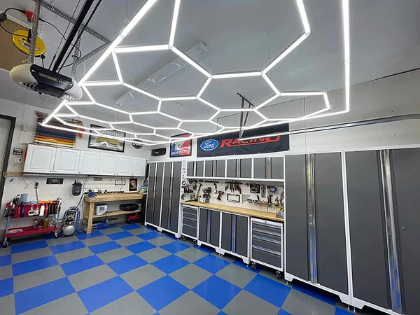 15-Hex Garage LED Lighting Kit with Border — 8' × 16'