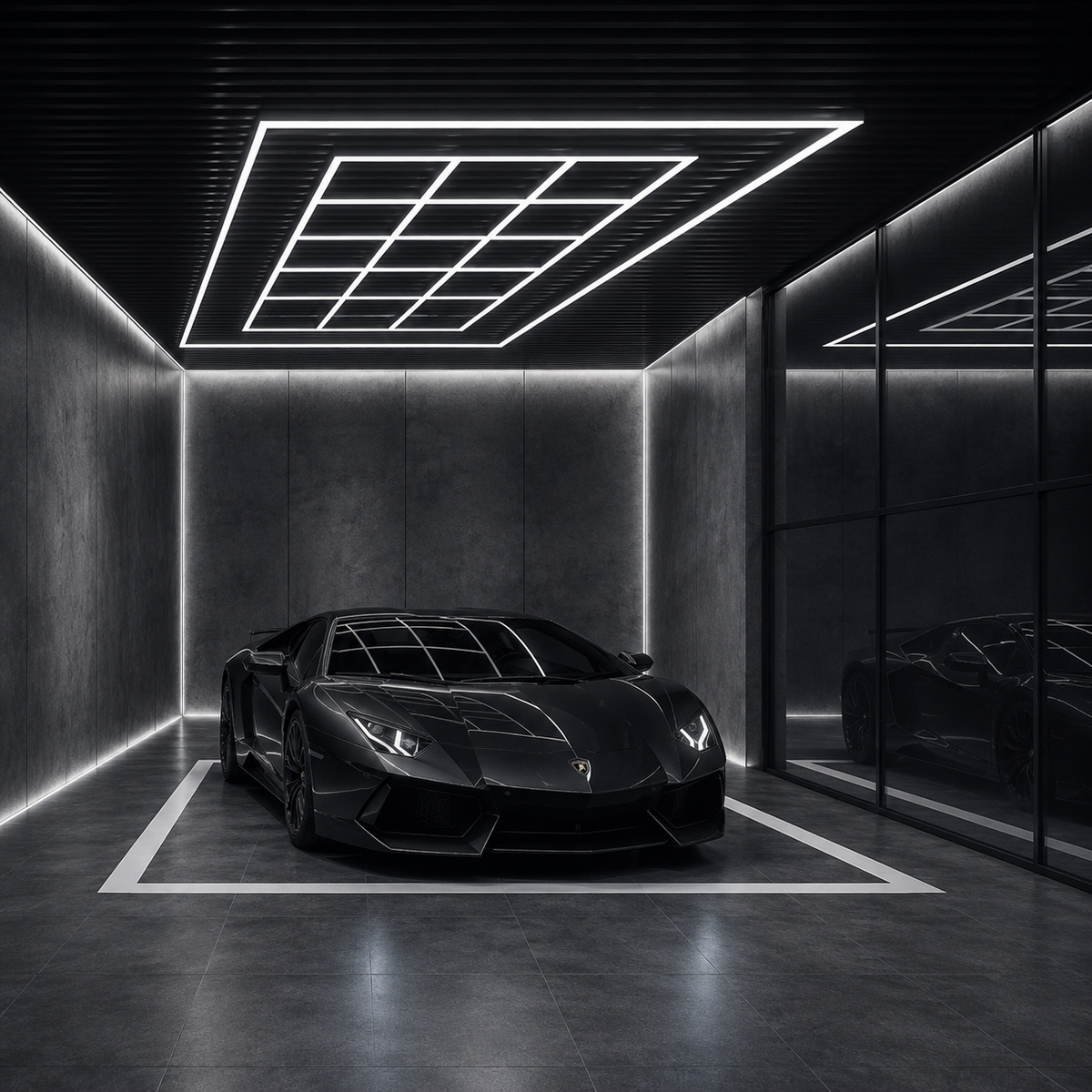 18-Diamond Garage LED Lighting Kit with Border — 8' × 16'