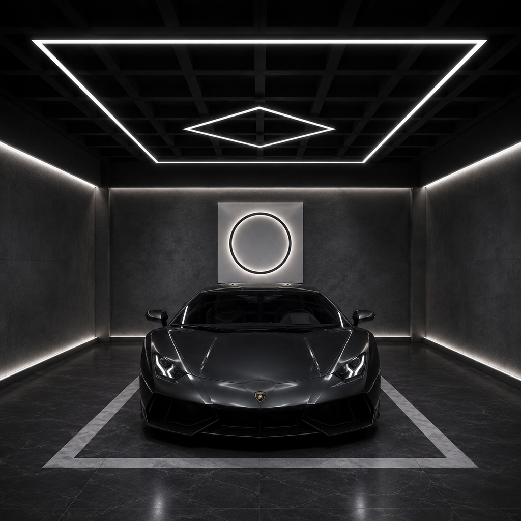 Large Diamond Garage LED Lighting Kit with Border — 8' × 16'