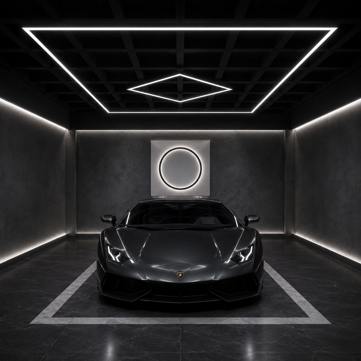Large Diamond Garage LED Lighting Kit with Border — 8' × 16'
