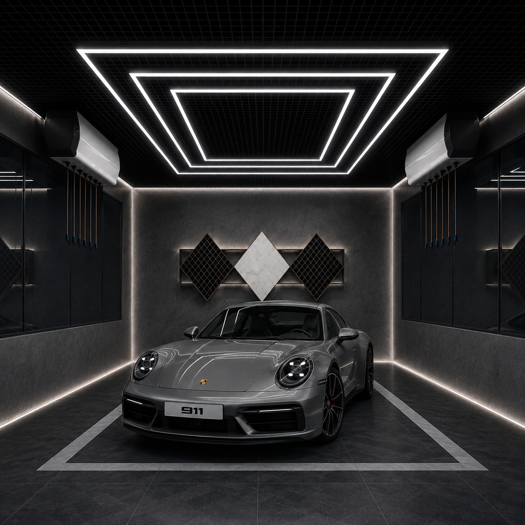 3-Rectangle Garage LED Lighting Kit — 8' × 16'