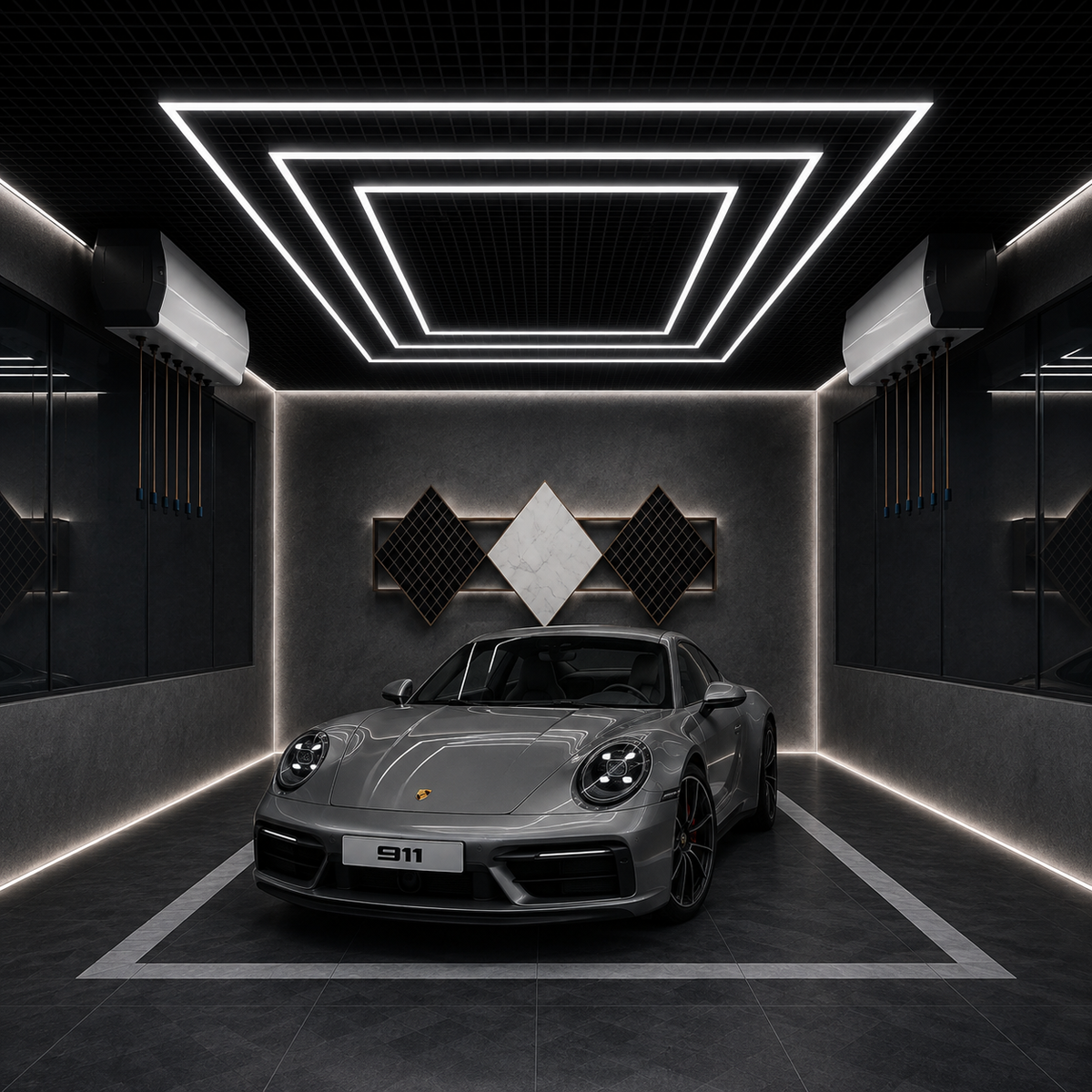 3-Rectangle Garage LED Lighting Kit — 8' × 16'