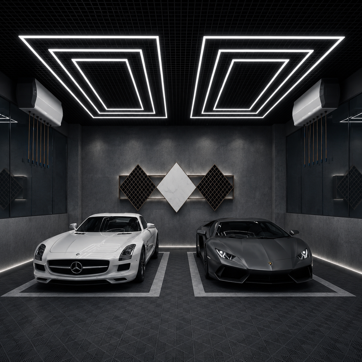 3-Rectangle Garage LED Lighting Kit — 8' × 16'