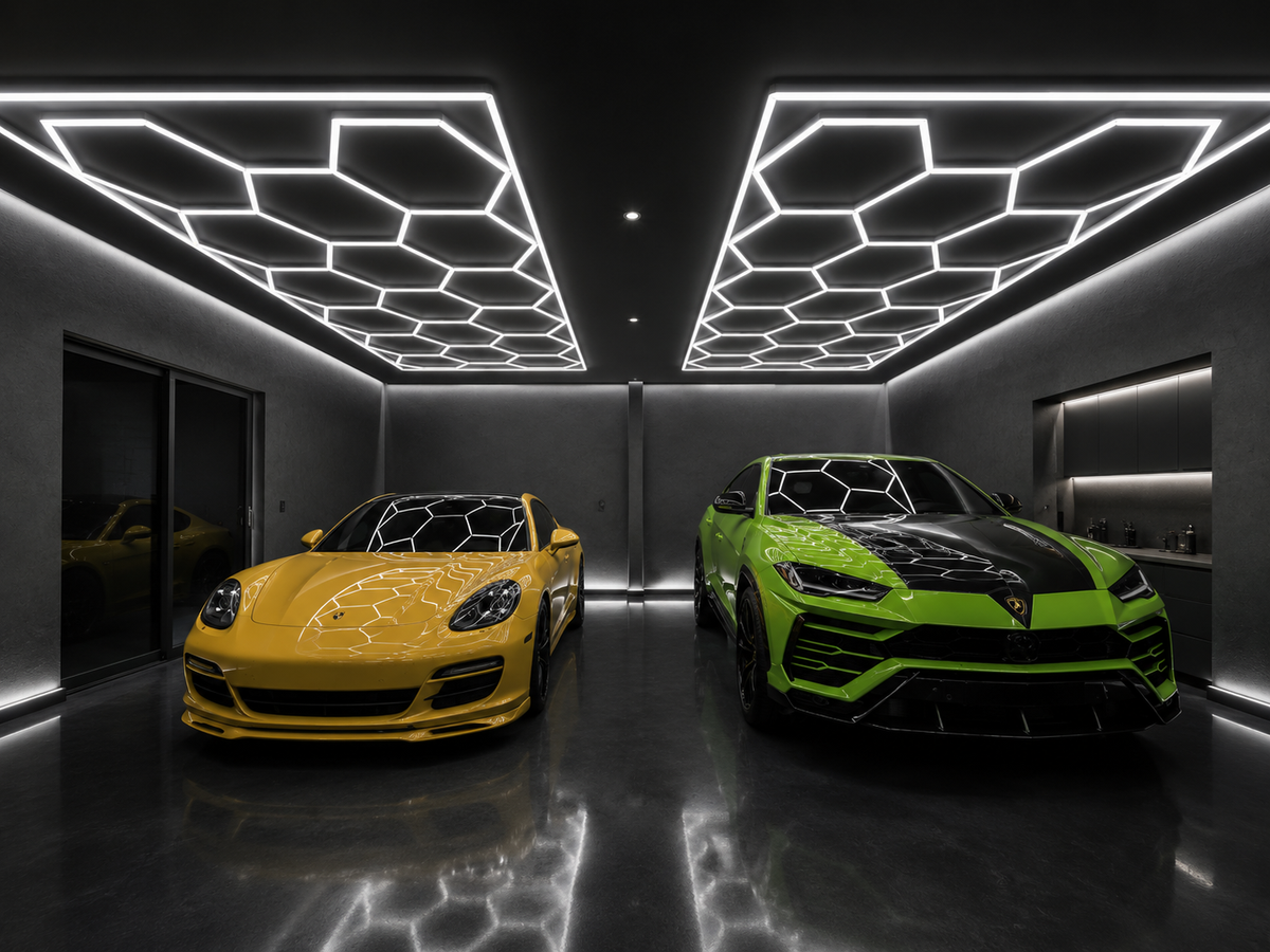 15-Hex Garage LED Lighting Kit with Border — 8' × 16'