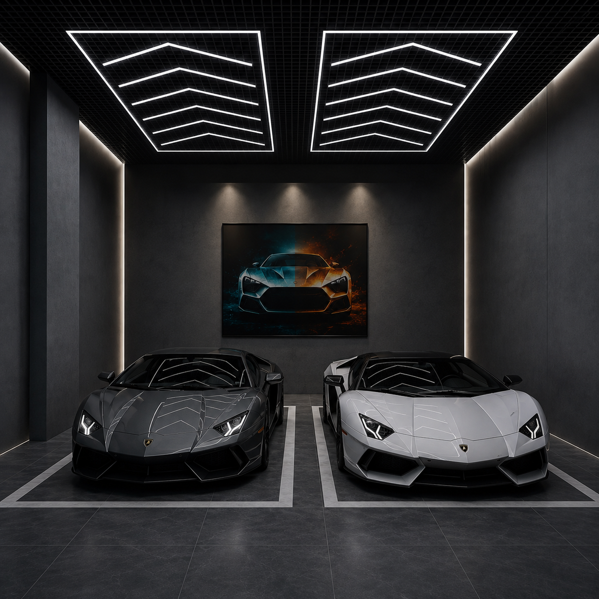 6-Arrow Garage LED Lighting Kit with Border — 8' × 16'