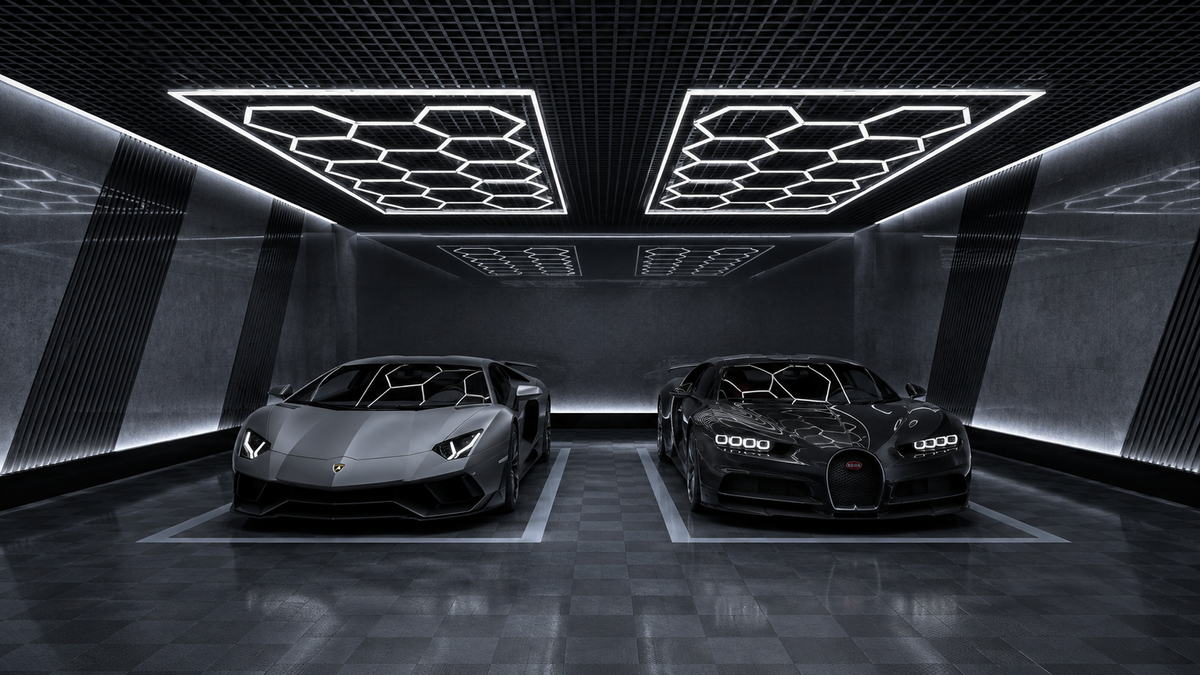 14-Hex Garage LED Lighting Kit with Border — 8' × 16'