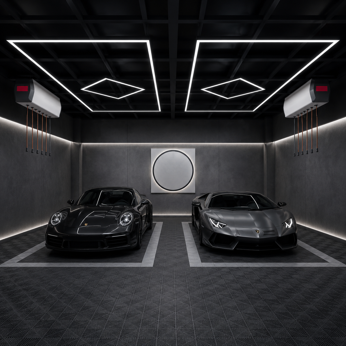 Large Diamond Garage LED Lighting Kit with Border — 8' × 16'